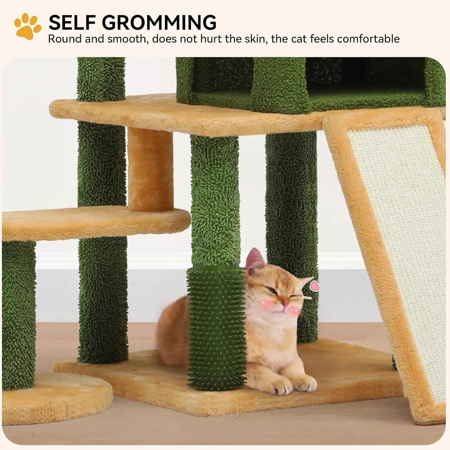 YITAHOME Tall Cat Tree Tower with Leaves for Indoor Cats, 72.8in Cute Cat Climbing Tower with Self-Grooming Brush, Cat Condo, Top Perch, Basktet, Sisal Scratching Posts and Board, Dangling Ball