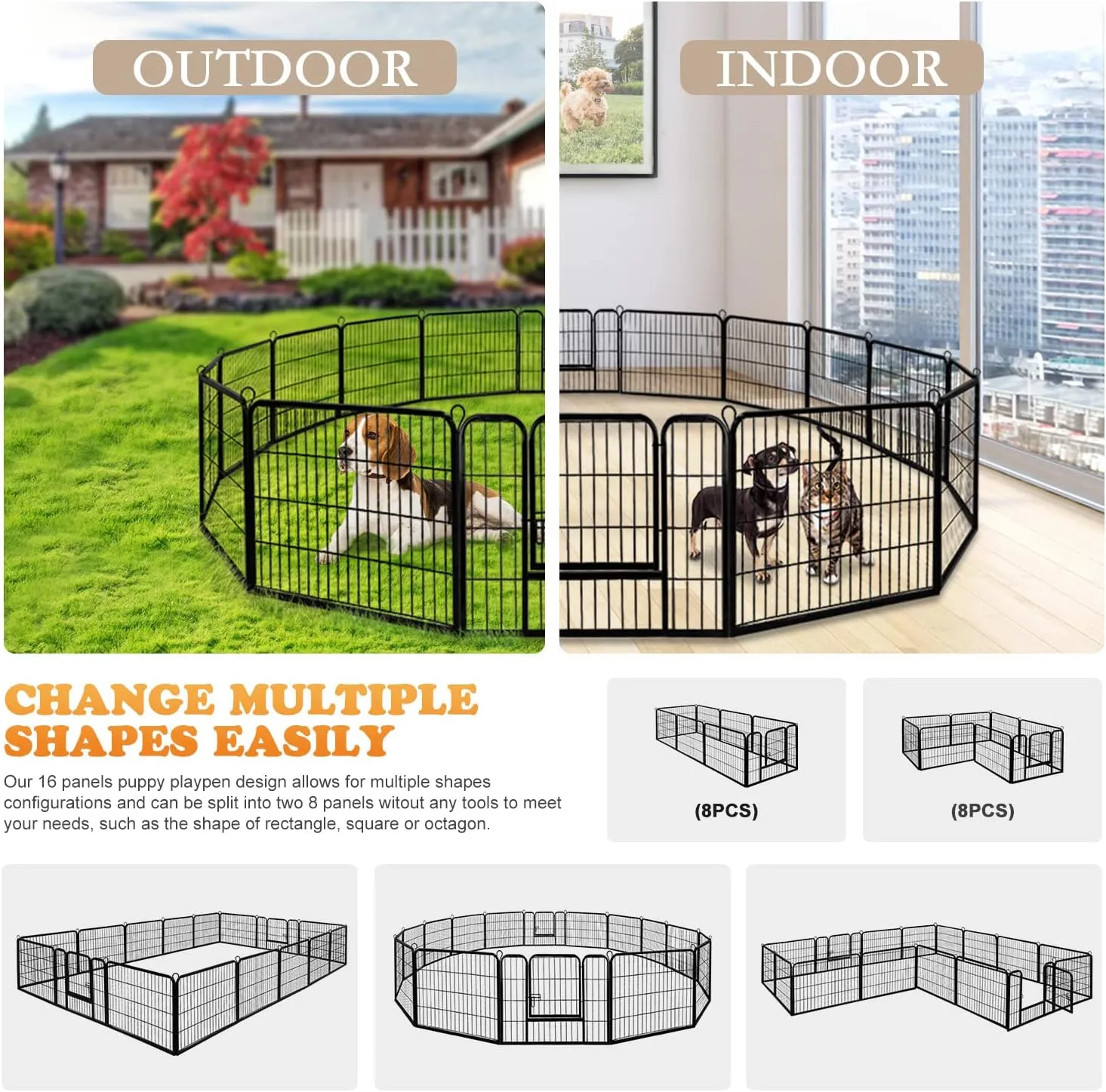 ZENY Dog Playpen 24 Inch 16 Panels, Heavy Duty Pet Dog Pen Indoor, Metal Dog Fence with Doors, Foldable Animal Outdoor Exercise Pen for Yard, RV, Camping