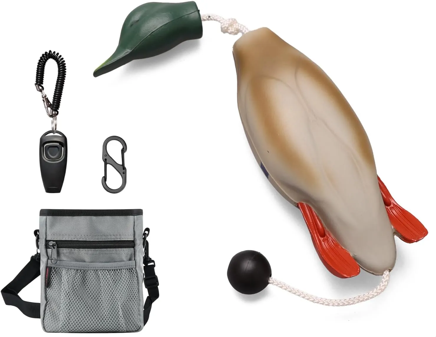 ZRD Dog Training Kit, Dog Duck Toy, Duck Dummy Bumper for Dog, Duck Hunting Kit with Dog Treat Pouch, 2in1 Dog Training Clickers and Whistle - Dog Retriever Outdoor Training Kit